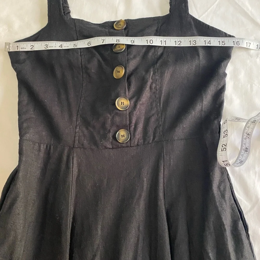 RESET by JANE‎ Black Linen Blend Lagenlook Square Neck Fit n Flare Midi Dress M